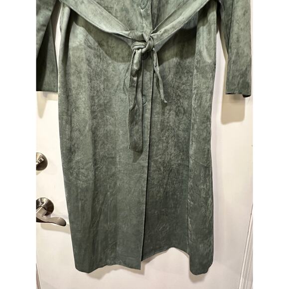Blank NYC Free People Vegan Suede Trench Coat Size Medium NWT Olive Branch - Picture 9 of 14